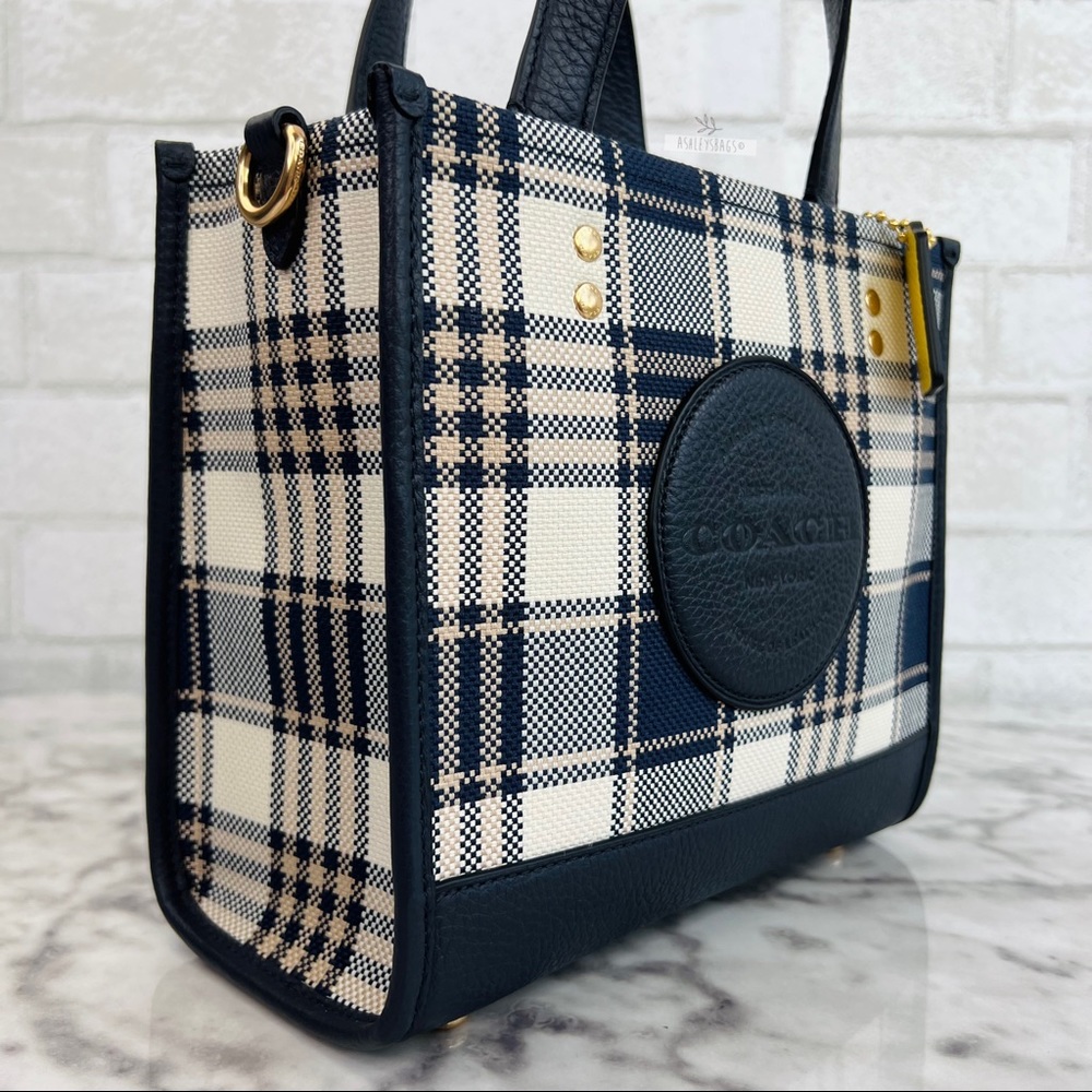 Coach Dempsey Tote 22 With Garden Plaid Print And Coach Patch Crossbody Midnight - Picture 4 of 13